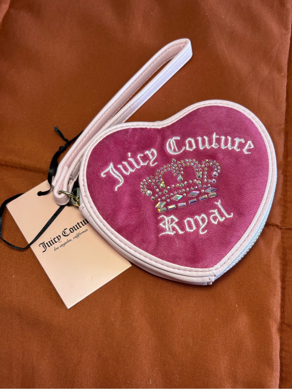 Pink Heart Juicy Couture Girly Y2K Rhinestone Wristlet Wallet Embroidered Detail